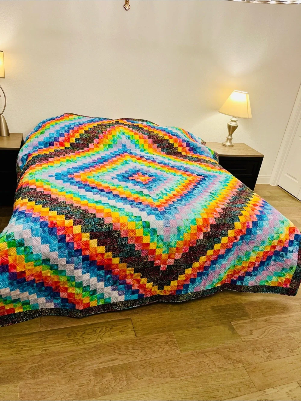 Handmade Multicolor Patchwork Quilt Bedspread - Vibrant Batik Rainbow Design